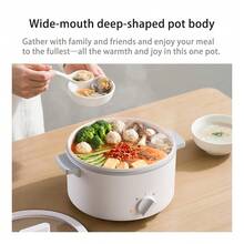 Multi-Cooker Electric Pot – 2 Heat Settings, Non-Stick, Dual Temp Control, Dry-Burn Protection, Serves 1-3,1.6L - White - View 6