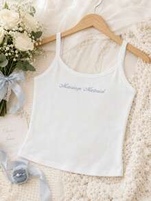 Personalized Embroidered Lace Tank Top, Customized Embroidered Modal Tank Top, Bridal Party Gift, Engagement Gift, Bachelorette Party, Newlywed Women Tank Top - Multicolor - View 8