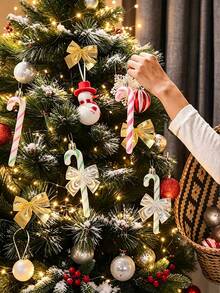 Christmas Candy Cane & Bow Decoration Set, Christmas Tree & Fireplace; Multi-Functional Holiday Decor. Suitable For Christmas Tree, Wreath, Home Decor, Christmas Tree Decoration, Christmas Party Supplies, Winter Decor, Christmas Decoration - Multi-color - View 3
