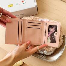 Kawaii Bow Charm Trifold Wallet, Diamond Grid Print Small Card Purse - Multicolor - View 4
