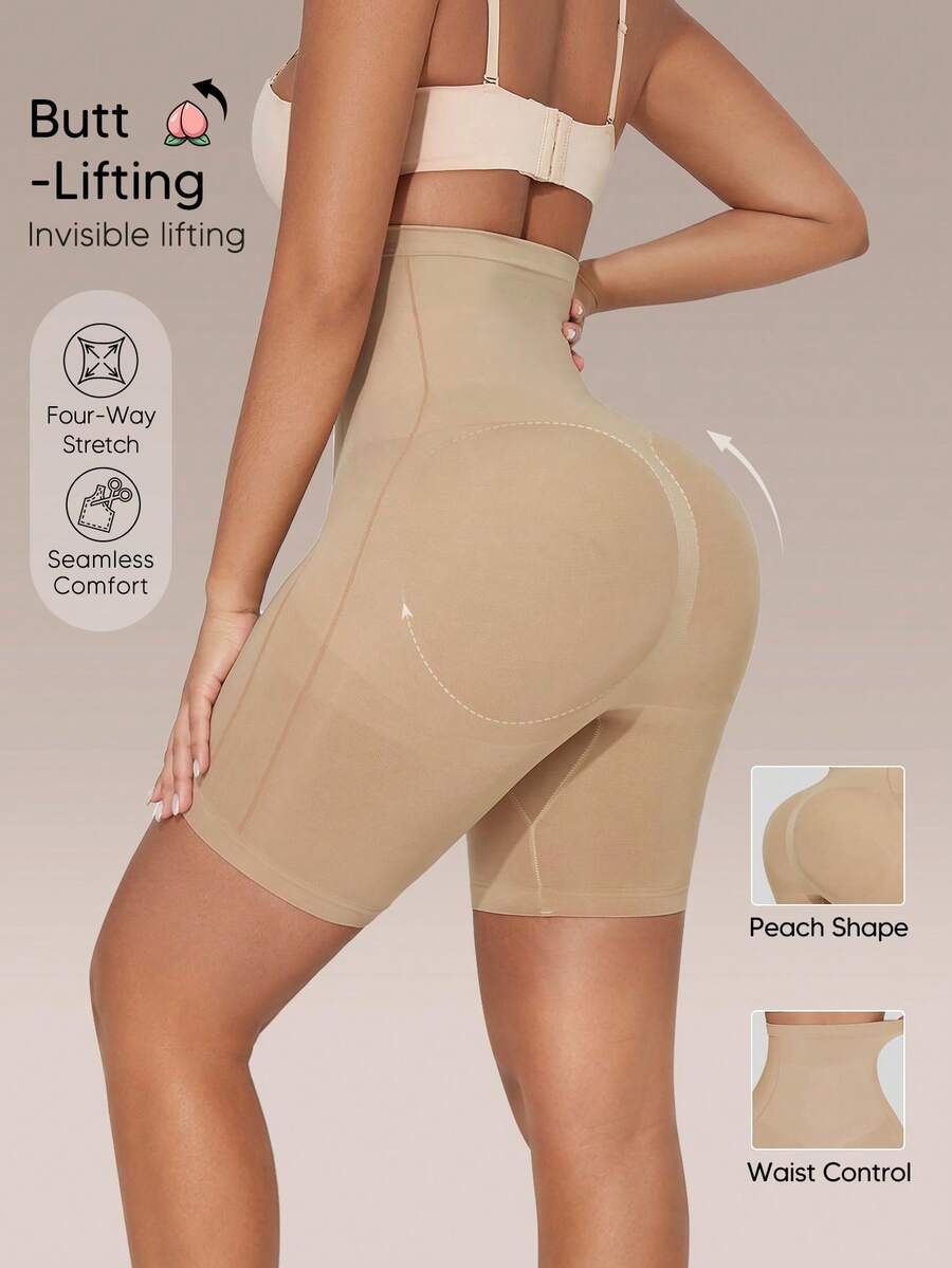 Plus Size High Waist Shaping Shorts, Tummy Control And Butt Lift, Suitable For Summer Parties - Apricot - View 1