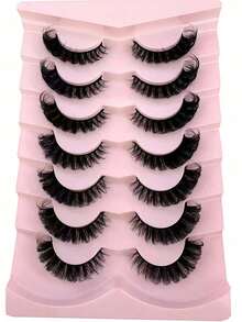 7 Pairs/Pack DD Curl Russian Volume False Eyelashes, Thick & Voluminous, Cat Eye Effect, 8D Dense Fine Lashes, Enhances Eye Contour, Lengthens & Thickens Outer Corners, Creates Exquisite Makeup Look - Black - View 3