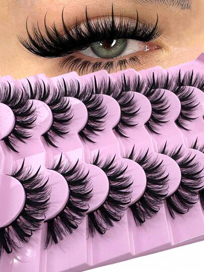 New 7 Pairs Spiky Anime False Eyelashes, Wet Look Cat Eye Eyelashes, Spiky Faux Mink Eyelashes, Thin Fairy Manga Eyelashes, Natural Exaggerated Style, Spiky Strip Eyelashes, Realistic Eyelash Extension Effect, Cosplay Eyelash Extension Set
