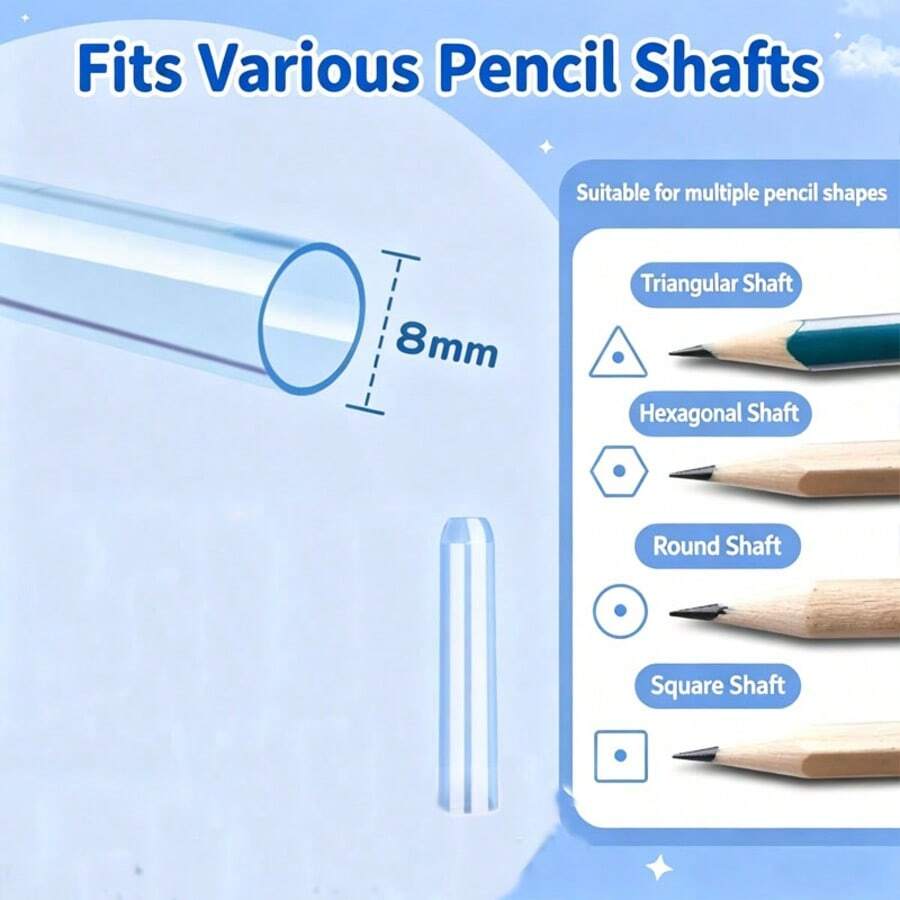 Tutup Pensil Plastik Transparan Multifungsi, Pelindung Ujung Pensil Anti-Tumpul, Ukuran 8mm, Cocok untuk Pensil Segitiga, Heksagonal, Bulat, dan Persegi, Perlengkapan Alat Tulis Anak untuk Kembali ke Sekolah - Bulat - View 1