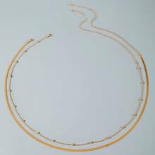 Glossy Double Layer Snake Bone Waist Chain Adjustable Gold Belly Body Chain Summer Beach Bikini Club Party Accessory For Wome - Gold - View 5