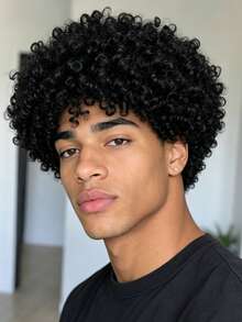 Short 's Fluffy Curly Wig, High Temperature Synthetic Heat-Resistant Wig, Fluffy And Natural, Comfortable To Wear, Suitable For All Men's Party And Costume Occasions - Black - View 2