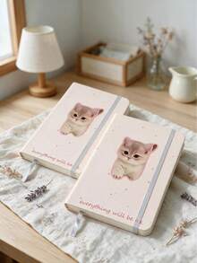 A6 Cute Cat-Themed Notebook With High Appearance Quality, Small Size, Journal, Student's Note-Taking Book, Pocket Notebook, PU Leather With Horizontal Lines - A6 - View 1