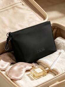 Portable Black Travel Makeup Pouch, Two Different Zipper‑Pull Designs, Water‑Resistant Toiletry Storage Case For Personal Use Or As A Gift - DIOR Cosmetic Bag - Black - View 2