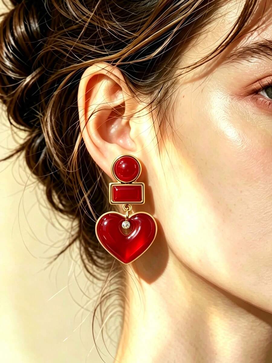 1 Pair Heart Dangle Drop Earrings Retro Geometric Pearl Statement Earrings For Women Party Daily Wear Jewelry Gift - Heart Pendant Earrings 1 - View 1