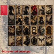 24pcs + 1 Red Envelope Mysterious Gothic Halloween Postcards, Dark Vintage Elements, Printed With "Stay Spooky" Text, Suitable For Friends' Halloween Dark Aesthetic Stationery Set - Sets - View 13