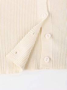 Teen Girls Y2K Preppy Style Apricot Knit Cardigan, Front Button Long Sleeve Ribbed Sweater Top, Vintage Casual Autumn/Winter Warm Back To School Outfit - Apricot - View 5