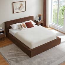 140x200 Cm Bed Frame With Padded Headboard, Reinforced Steel Frame, No Spring Base – Easy Assembly, High Stability, Mattress Not Included. - Brown - View 5