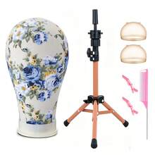 22 Inch Canvas Wig Mannequin Head With Mounting Hole, 22-Inch Tripod Display Stand, HD Wig Caps, Rat-Tail Comb, Hair Clips And Other Matching Accessories, For Wig Display, Styling And Making. - View 8