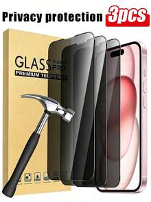 3pcs Privacy Tempered Glass Screen Protector, Compatible With Apple 18 Pro/18 Pro Max/17/17Pro/17Promax/16 Promax/15/14/13/12/11/XS/XR, Anti-Peeping, Anti-Scratch, Anti-Shock, Anti-Oil, Anti-Fingerprint - Black - View 2