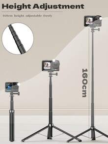 160cm Extendable Tripod Selfie Stick,Auto‑Pop Up Portable Camera Stand,Anti‑Slip Base,1/4 Screw Universal For Phone Ring Light,For Vlog Live Streaming Travel Outdoor Shooting,Content Creators Travelers Home & Beach Use - View 5