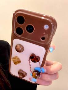 Early Autumn Vibe 3D Maillard Geometric Phone Case Compatible With Iphone 18 Pro Max, 17 New, 18 Pro, 15 PM, 16 Pro, 15, 17 Pro, Korean-Japanese Style, Niche Artistic INS Style Full Coverage Protective Cover - Brown - View 3