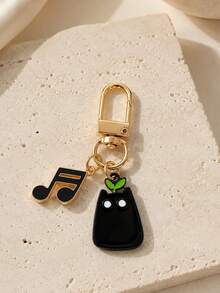 1 buah/Beberapa buah Gantungan Kunci Liontin Kucing Tetesan Minyak Paduan Logam Unisex Aksesori Elemen Musik Gantungan Tas Lucu - Hitam - View 4