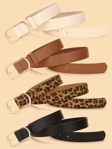 4pcs Plus Size Oval Hook Buckle Wide Style Fashion Decorative Popular Versatile Suitable For Daily Use Women's Set Belt - Multicolor - View 3