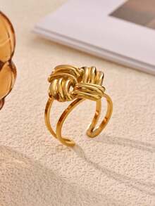 Classic Stainless Steel Braided Knot Earrings And Rings,18K Gold Plated Jewelry Set,Suitable For Daily Wear, Party, Banquet, Gift For Friends,Mom - 1 - View 4