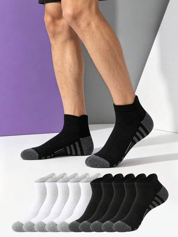 1/5/10/20 Pairs Men's Short Socks, Minimalist Casual Mesh Tab Short Socks, Sports Striped Running Socks