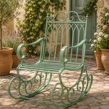 Metal Rocking Chair, Wrought Iron Outdoor Patio Rocker With Decorative Scrollwork, Single Lounge Chair For Garden, Lawn, Porch, Balcony & Backyard Relaxation - A - View 5