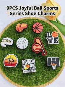 9PCS Cheerful Ball Sports Series Shoe Charms, Energetic Ball‑Game Creative Shapes, Assorted Styles. DIY Your Clogs Freely, Ideal For Daily Decoration - Multicolor - View 1