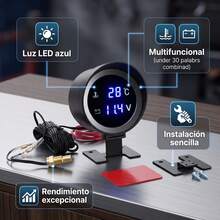 Digital Temperature Gauge And Car Voltmeter With Sensor, Round LED Voltmeter With Blue Light, Easy Installation And High Precision For Car, Motorcycle, ATV - Black - View 5