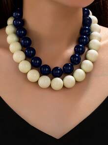 OABE Autumn Outfit 2pcs/Set Bohemian Style Dual-Color Beaded Layered Necklace, Suitable For Women To Wear, Surprise Gift - Multicolor - View 2