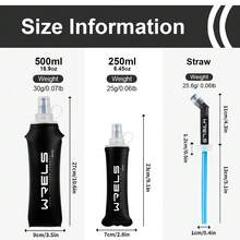 WRELS 1/2 Piezas Botellas de Agua Plegables de unicolor / 1 Set Botella de Agua y Combinación de Pajita, Ligero, a Prueba de Fugas y Portátil, Adecuado para Ciclismo, Correr y Camping, y Puede Usarse como Accesorios de Fitness - Negro - Ver 3