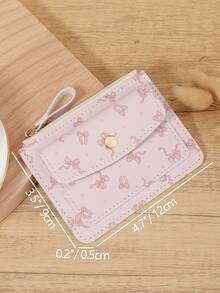Fashionable Bow Printed Credit Card Bag, Ultra-Thin And Convenient ID Window ID Bag With Zipper And Buckle, Portable Credit Card Bag - Pink - View 9