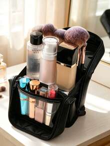 Upright Large Capacity Makeup Brush Storage Bag, Travel Portable PU Multi-Compartment Dust-Proof Design, Makeup Tool Organizer Bag (Makeup Brushes Not Included) - Multicolor - View 8