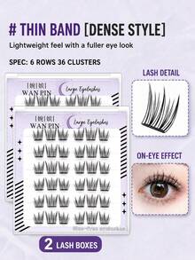 WAN PIN Cicada Wing 36 Clusters Glue-Free False Eyelashes, 12mm C Curl Natural Clustered Eyelashes, Ultra-Thin Lightweight Eyelash Segments, Soft Rounded Eyelash Roots, Suitable For Beginners, Easy To Wear, 2 Styles Available - C - View 13