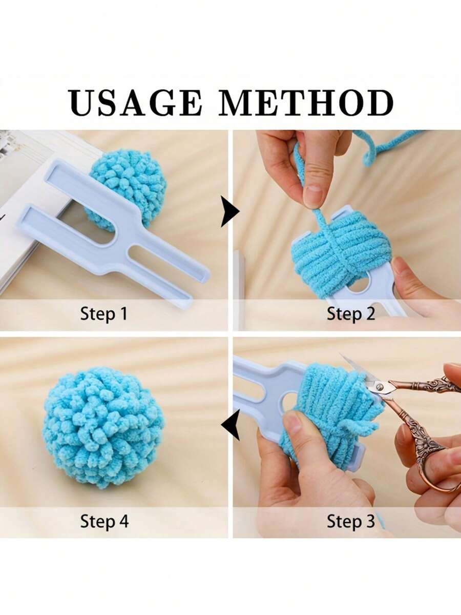 أداة صنع كرات الصوف DIY & 1 مقص خياطة - صانع كرات الصوف الثقيل مع حلقة قابلة للتعديل وآلية نقل، آلة يدوية باللون الأزرق السماوي لصنع كرات الصوف والشريط والشرابات - مناسبة للحياكة والكروشيه وديكور الحفلات (كرات صوف بدون خياطة)
