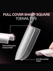Square Toe Nail Stickers, Full Coverage Press-On Acrylic Fake Toe Nail Extensions, Suitable For DIY Nail Salon, Can Be Used As Mother's Day Gift - Clear - View 4