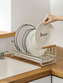 Pull‑Out Dish Rack, Built‑In Cabinet Bowl & Plate Organizer, Sliding Kitchen Dish Drying Holder, Household Plate Sorting Storage Shelf, Space‑Saving Cupboard Kitchen Accessory, Space‑Saving Storage Solution For Apartment Cupboard - Beige - View 7