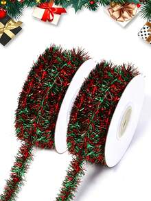 1pc Red And Green Twisted Flower Garland Decorative Ribbons, Rolls Of 10yard Gift Box Wrapping Ribbons, Perfect For Crafts, Ideal For Christmas Trees, Birthday Celebrations, Weddings, Home Decor - Multicolor - View 5