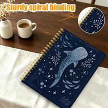 GDTME 2027 New Deep Sea Whale Shark Embroidered Textured Spiral Notebook, A5 Size, 25 Sheets Total 50 Pages Writing Space. Deep Blue Fabric Cover With Exquisite Dotted Whale Shark, Small Fish, Seaweed And Starry Sky Pattern, Full Of Vintage Atmosphere. Gold Metal Spiral Binding, Smooth Page Turning And Not Easy To Fall Apart, Suitable For Daily Notes, Classroom Notes And Journaling, High-End And Unique Design, Perfect For Personal Use Or As A Creative Gift. - ZF-118 (Whale Notebook) A5 50p - View 6