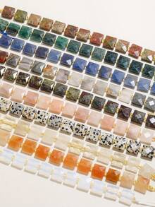 1 Strand 10x10mm Natural Square Stone Beads Gems Flat Crystal Jaspers Red Agate Loose Beads For Jewelry Making DIY Bracelet Charm - Multicolor - View 2