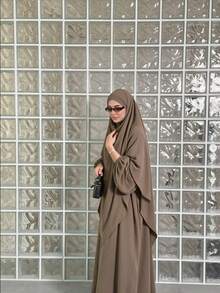 Modest Abaya Two‑Piece Set, Bubble Long Sleeve Maxi Dress With Matching Hijab, Casual Loose Muslim Women Outfit - Multicolor - View 2