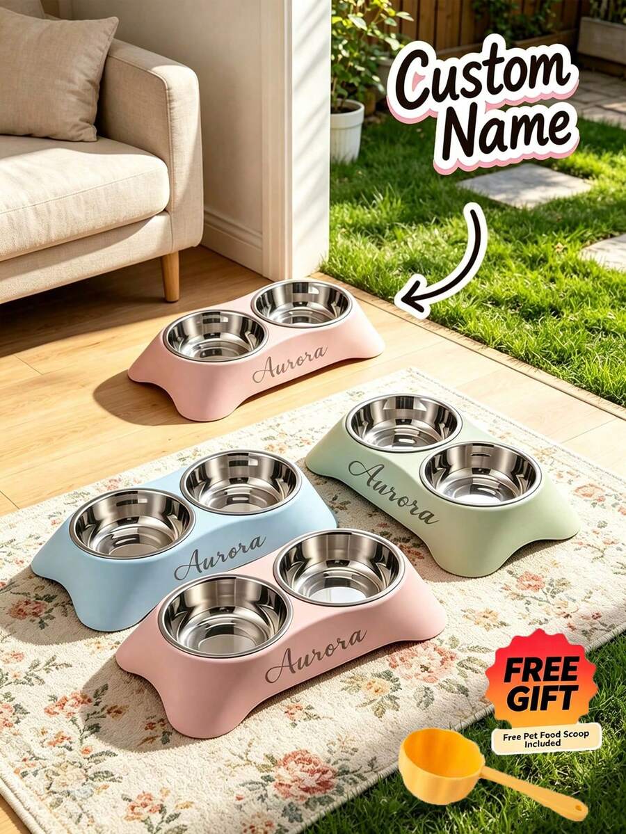 [客製化] 加高護頸不鏽鋼寵物碗，適合小型犬，防滑餵食碗，可客製個人化資訊，多款花紋可選