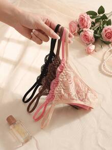 4pcs Multicolor Lace Sexy Mature Women Thong Panties - Multicolor - View 4
