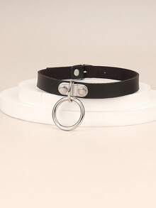 1pc Harajuku Punk Single Buckle Fashion Leather Choker Necklace - Black - View 2