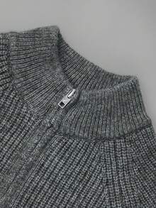 NiceArt Cardigan Rajut Bergaris Campuran Wol Abu-abu Gelap Vintage Musim Gugur/Dingin Wanita, Kerah Tegak, Lengan Panjang Raglan, Pakaian Musim Gugur, Halloween - Grey - View 4
