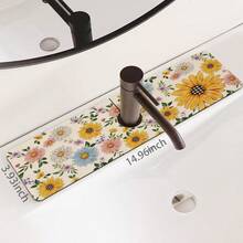 1pc Floral Pattern Sink Faucet Absorbent Mat, Drainage Mat, Suitable For Kitchen, Bathroom Sink, Countertop, Drainage Mat, Diatomaceous Earth Material, Trimmable, Quick-Drying Mat - Multicolor - View 12