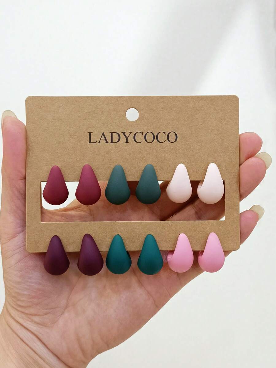 LADYCOCO 6對時尚可愛多色水滴彎鉤耳環套組，適合女性日常配戴 - 彩色 - 查看 1