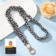 Scrunchie Fabric Neck Lanyard , Teacher Lanyard With Clear ID Badge Card Holder, Leopard Checkerboard Print Solid Color Neck Strap For Work ID Card Ke - Multicolor - View 20