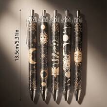 10/5pcs Black & Gold Vintage Sun Moon Astrology Celestial Star Map Tarot Design Universe Star Chart Click Pens, Artistic Student Study Pens - Sets - View 5
