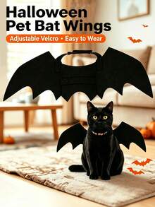 1pc Black Soft Felt Bat Wings Pet Costume, Adjustable Hook And Loop Strap, Cute Halloween Cat Bat Wings Cosplay Harness Set Accessory, Suitable For Small Dogs And Cats, Party Dress Up Photo Prop, Autumn Style - Multicolor - View 2