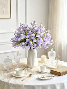 6Pcs Artificial Lily Of The Valley Purple Wind Chime Flower Silk Flower Wedding Bouquet, Mayflower Table Centerpiece, For Home Garden Wedding Party Decoration - Purple - View 1