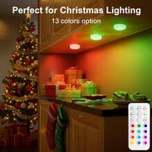 RGB LED Puck Lights, Battery Operated Under Cabinet Lights With Remote Control, 13‑Color Changing Dimmable Wireless Night Lights, Stick‑On Closet Showcase Display Lights For Kitchen, Shelf, Bar, Bedroom Decor - 6 Pcs - View 8